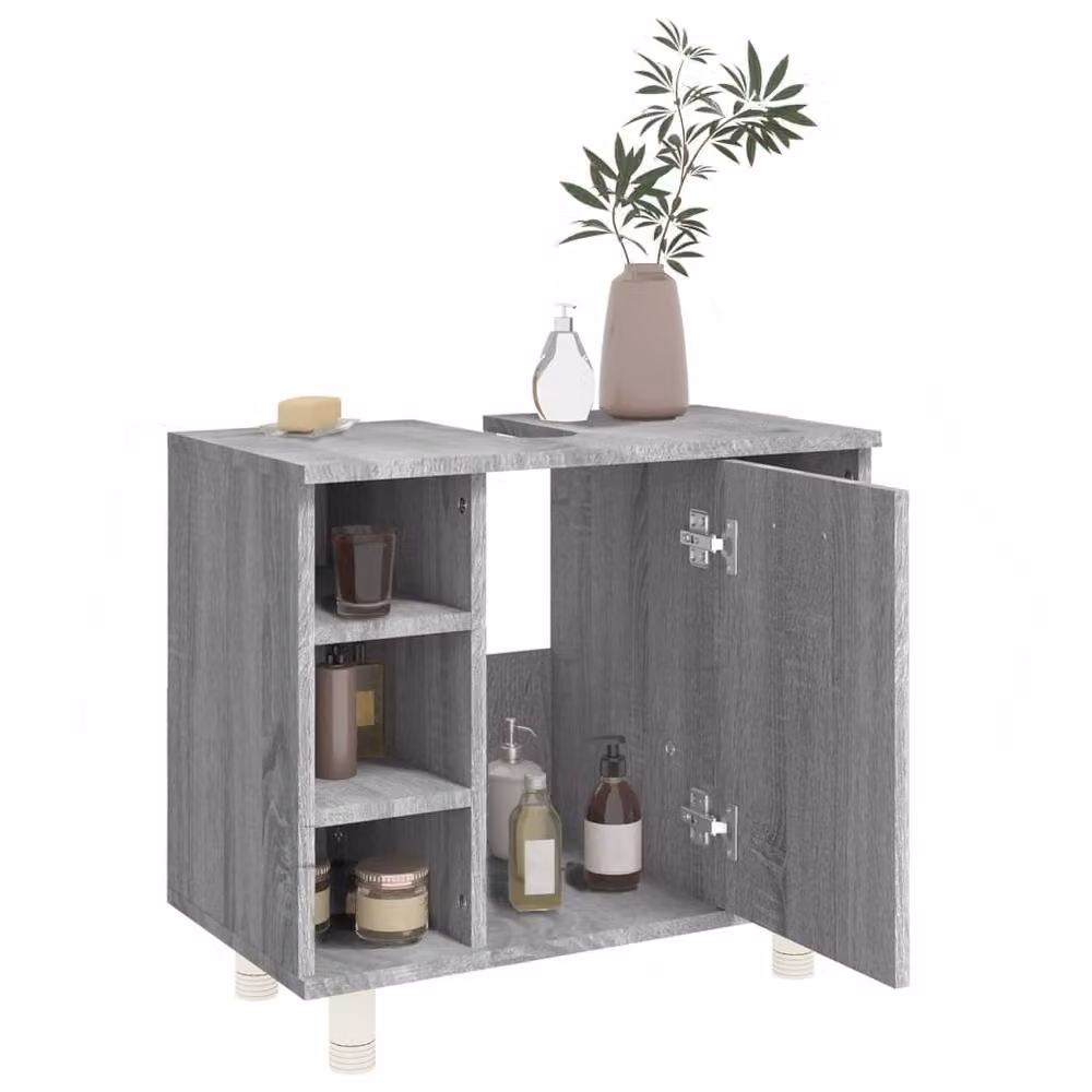Berkfield Home Grey Sonoma Wall Mounted Bathroom Cabinet with Hinged Doors and Internal Shelves, W/D/H: 60 x 32 x 53.5 cm – 3