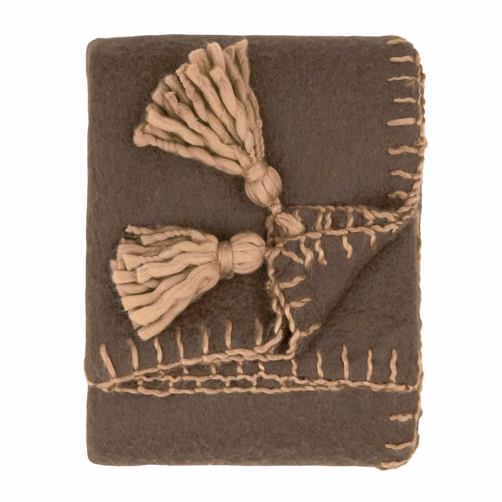 Yard Lowen Wool Blend Brushed Throw in Brown, W: 130 cm, D: 170 cm – 2