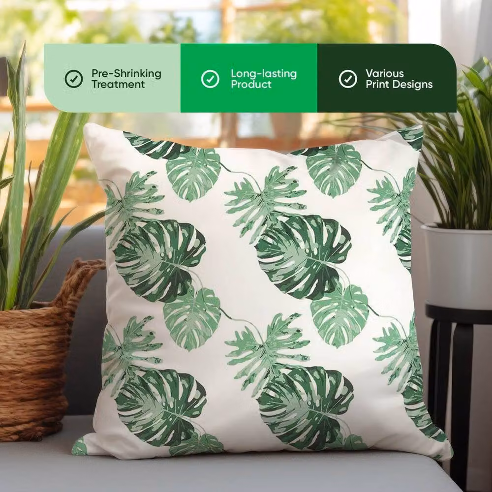 Gardenwize Pack of 2 Bali Leaf Floral Cushion Covers in Green, W/H: 45 x 45 cm – 3