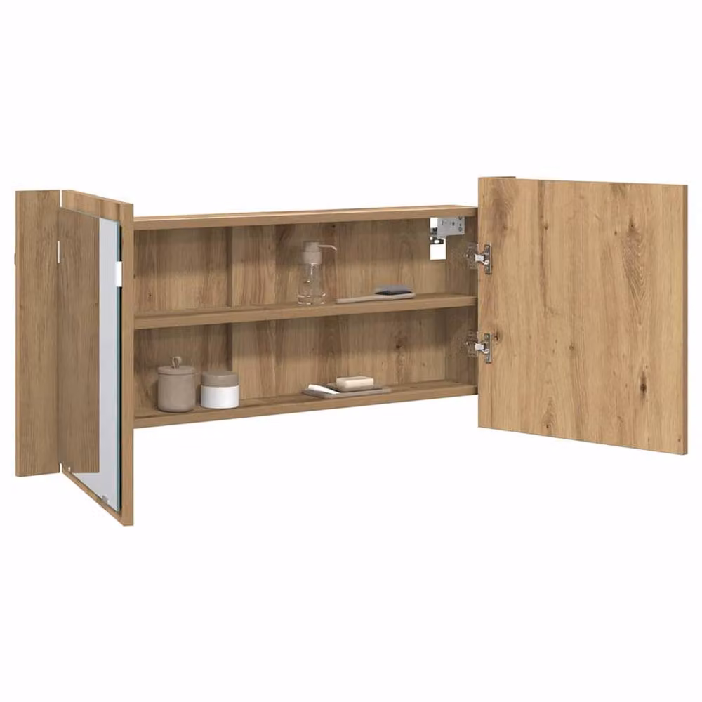 Berkfield Home Artisan Oak LED Mirror Cabinet in Brown, W/D/H: 100 x 12 x 45 cm – 2