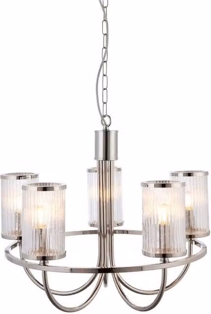 Netlighting Henbury Multi Arm Pendant Light with Ribbed Bubble Glass in Silver, 5x E14 – 1