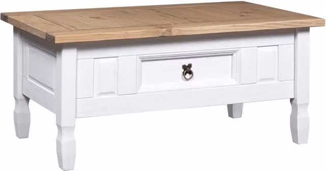 Berkfield Home Corona Range Mexican Pine Coffee Table, White, W: 100 cm, D: 55 cm, H: 45 cm
