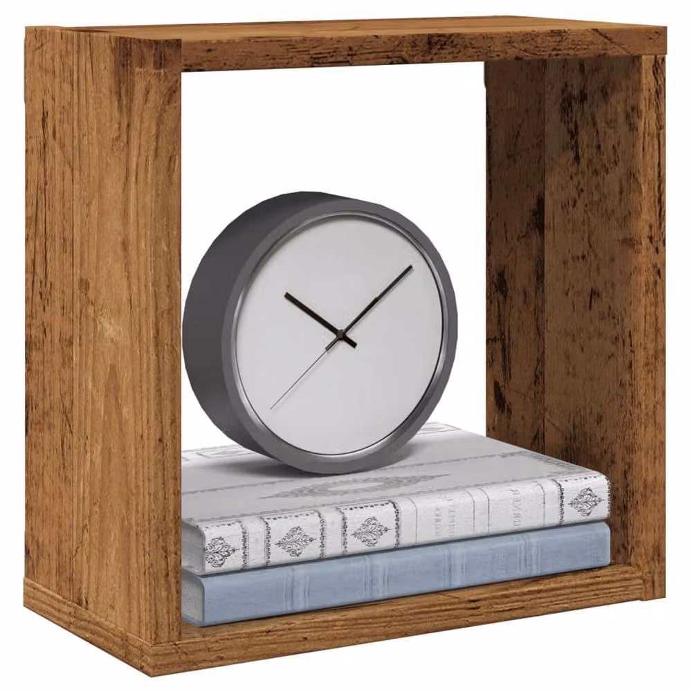 Berkfield Home Set of 4 Wall Mounted Cube Shelves in Old Wood Brown, W/D/H: 30 x 15 x 30 cm – 2