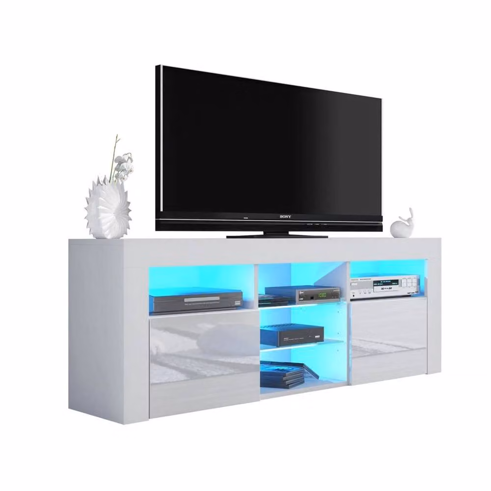 PAWNORA Modern TV Unit Cabinet in White Matt with White High Gloss Fronts – 2