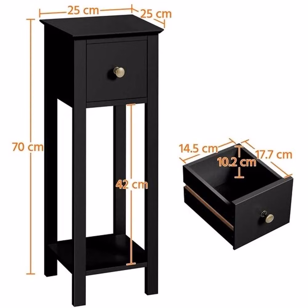 SPETLEK Slim Bedside Tables Set of 2 in Black Matt MDF and Metal – 2