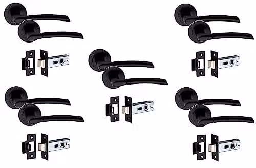 Golden Grace Indiana Door Handles with 2.5 inch Latch, 5 Pairs, Matt Black – 1