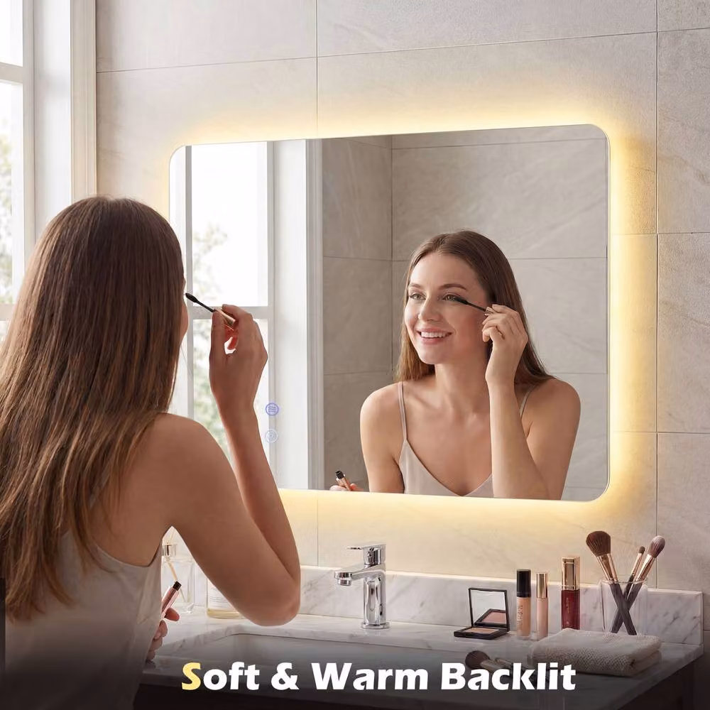 Gymax Backlit LED Bathroom Mirror in Silver with Smart Touch Defogging and Timer, W: 70 cm, H: 50 cm – 3