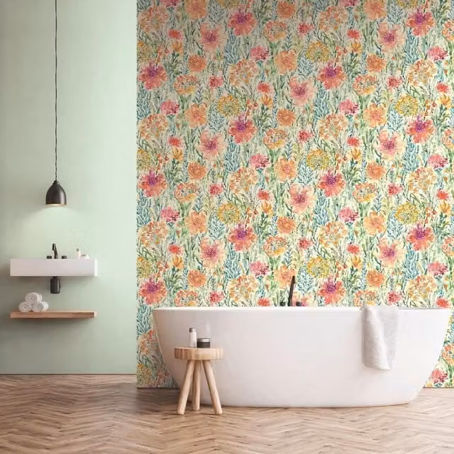 A.S. Création Floral Botanical Watercolour Vinyl Wallpaper in Multicolour and White