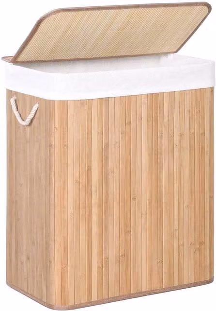 Kelvenix Wood Laundry Basket with Lid and Handles in Sand, 100 L, W/D/H: 60.5 x 31.5 x 31.5 cm