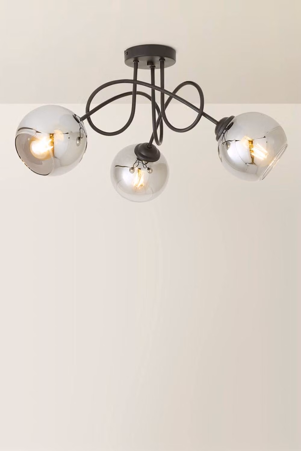 ValueLights Malcolm 3 Way Twisted Ceiling Light with Smoked Grey Glass Globes in Matte Black – 2