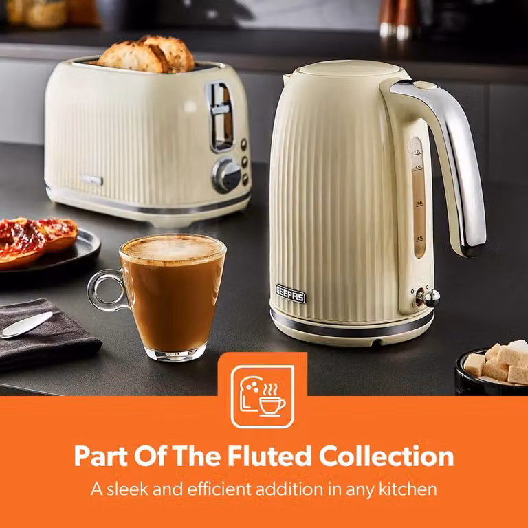 Geepas 2-Slice Toaster and 1.7L Rapid-Boil Kettle Set in Beige