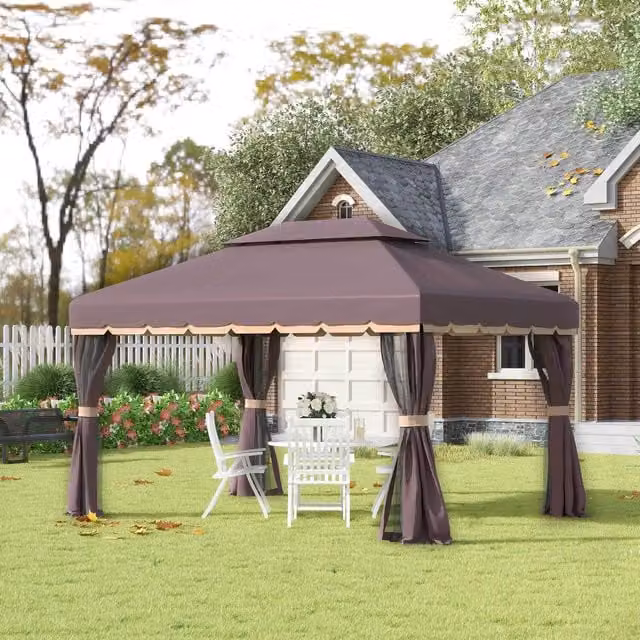 Outsunny Hip Gazebo Canopy Garden Shelter in Brown