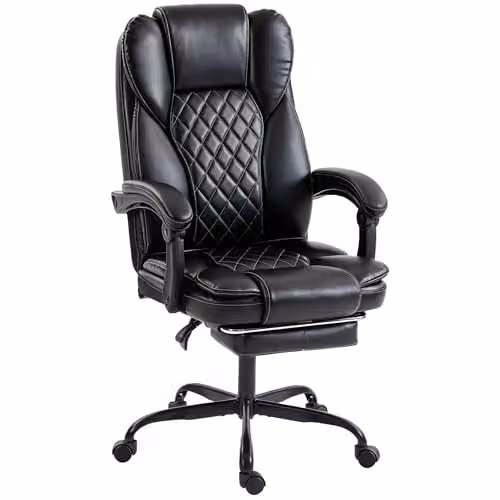 HOMCOM Black Synthetic Leather High-Back Executive Home Office Chair with 360 Degree Swivel and Headrest