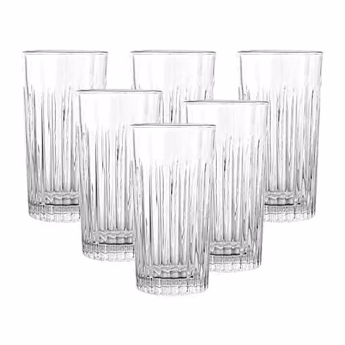 Simpa Set of 6 Geometric Pleated Embossed Glass Highball Tumblers, 350ml, Transparent