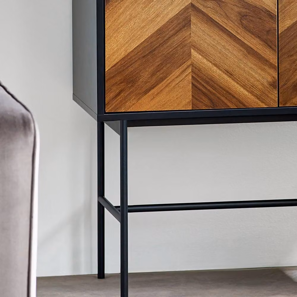 Cheshire Premium Aldwick 2 Door Mid Century Storage Cabinet in Black and Natural Brown Wood, W/D/H: 122.0 x 80.0 x 40.0 cm – 6