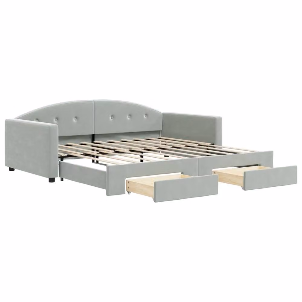 Berkfield Home Velvet Daybed with Trundle and Drawers in Light Grey, W/D/H: 90 x 190 cm – 2