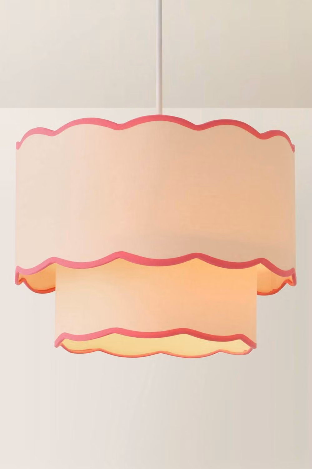 ValueLights Sloane 35cm Two-Tier Scallop Edge Colour Clash Fabric Ceiling Lamp Shade in Pink, Green and Grey – 2