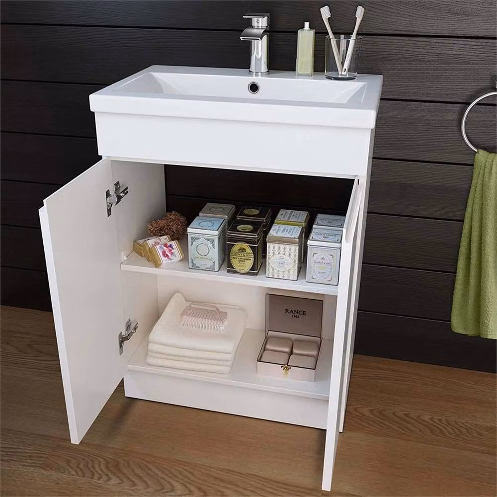SPETLEK White Gloss Freestanding Bathroom Vanity Unit with Ceramic Basin, W: 60 cm, H: 83.8 cm, D: 39.5 cm – 2