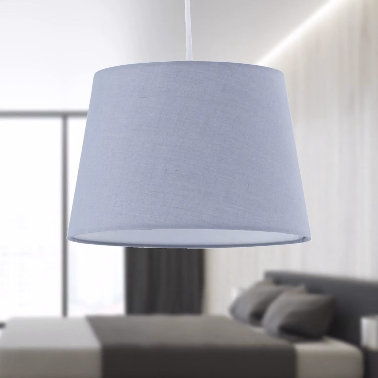 First Choice Lighting Grey Cotton Tapered Cylinder Pendant Lamp Shade, Diameter: 23 cm, Height: 16 cm – 2