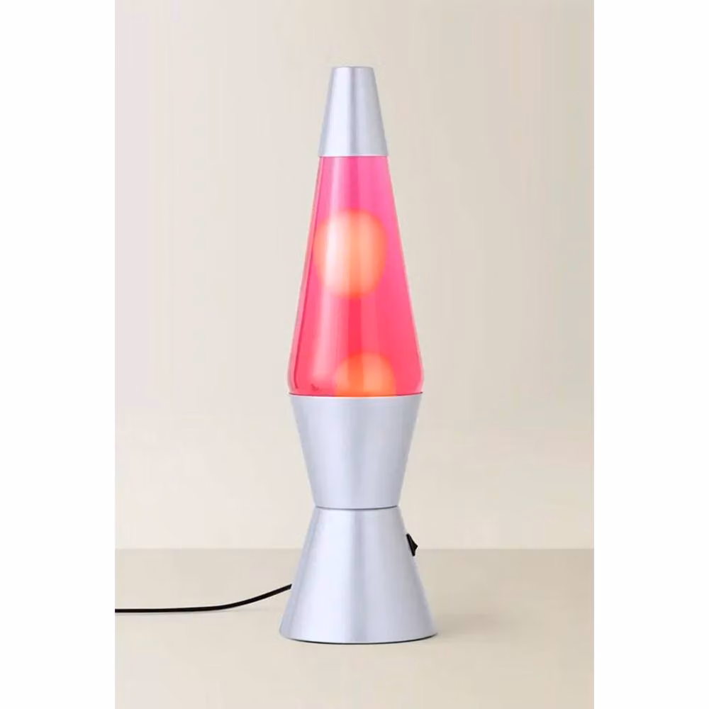 Dragodirect Razzo Retro LED Lava Lamp with Pink Glass and Silver Metal Base in Yellow and Red – 2