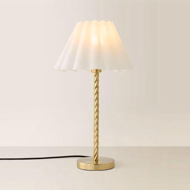 ValueLights Maura Twisted Gold Metal Table Lamp with White Pleated Tapered Shade – 1
