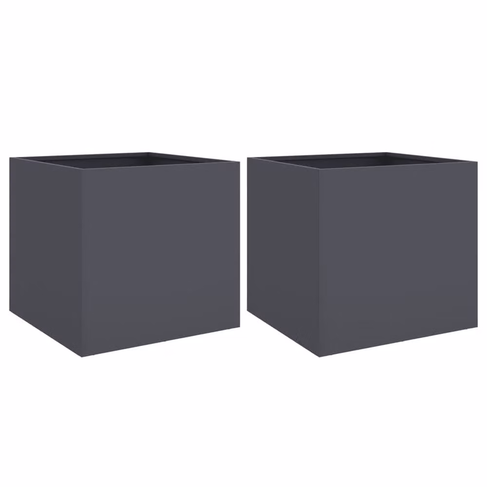 Berkfield Home Steel Planter Tub Set, 2 Pieces, Anthracite and Black, W: 49 cm, D: 47 cm, H: 46 cm – 2