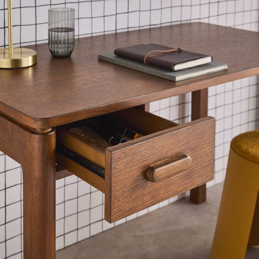 Sweekeek Modern Oak Veneer Writing Desk with 1 Drawer in Dark Brown, W/D/H: 120 x 60 x 75 cm – 3