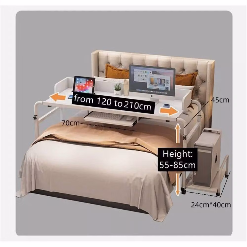 Nordara Height Adjustable Mobile Overbed Table and Laptop Cart in Brown, W: 100 cm x D: 50 cm – 3