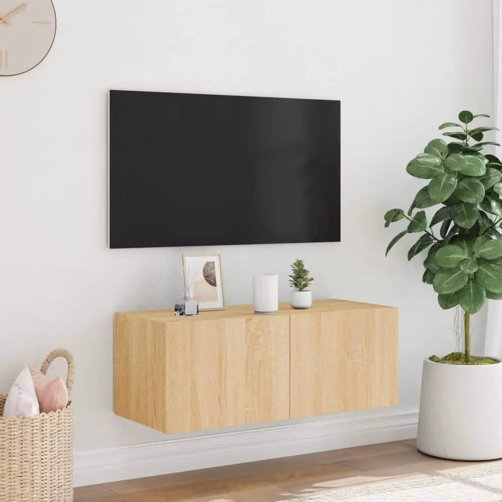 Berkfield Home Modern Wall Mounted TV Cabinet with Integrated LED Lights in Sonoma Oak Brown, W/D/H: 80 x 35 x 31 cm – 4