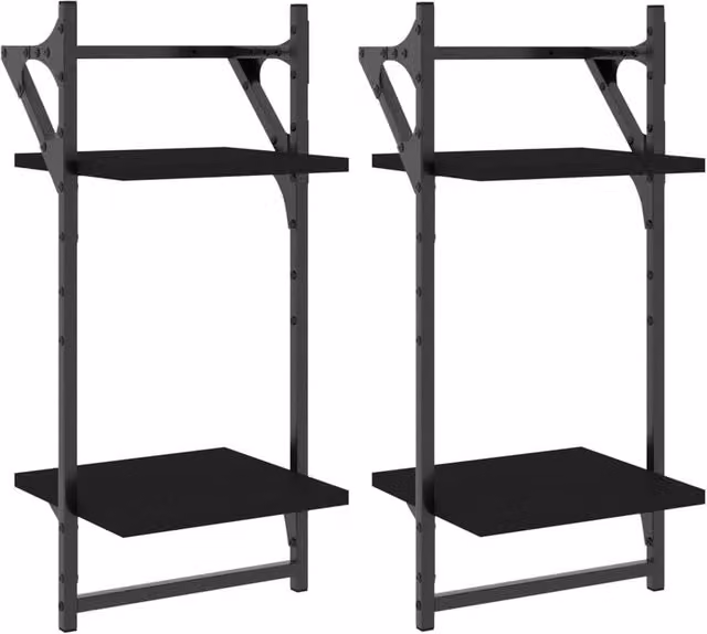 Berkfield Home 2-Tier Wall Mounted Shelves with Bars, 2 Piece Set, Black, W/D/H: 30 x 25 x 65 cm