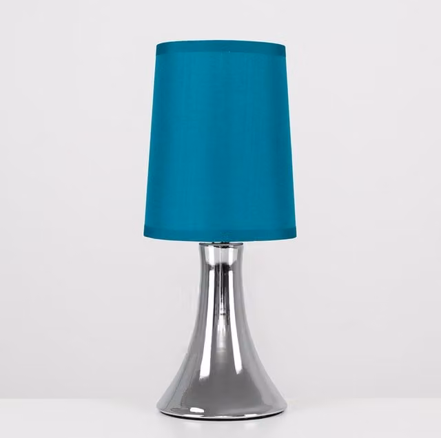 ValueLights Trumpet Touch Table Lamp in Petrol Blue with Chrome Metal Base