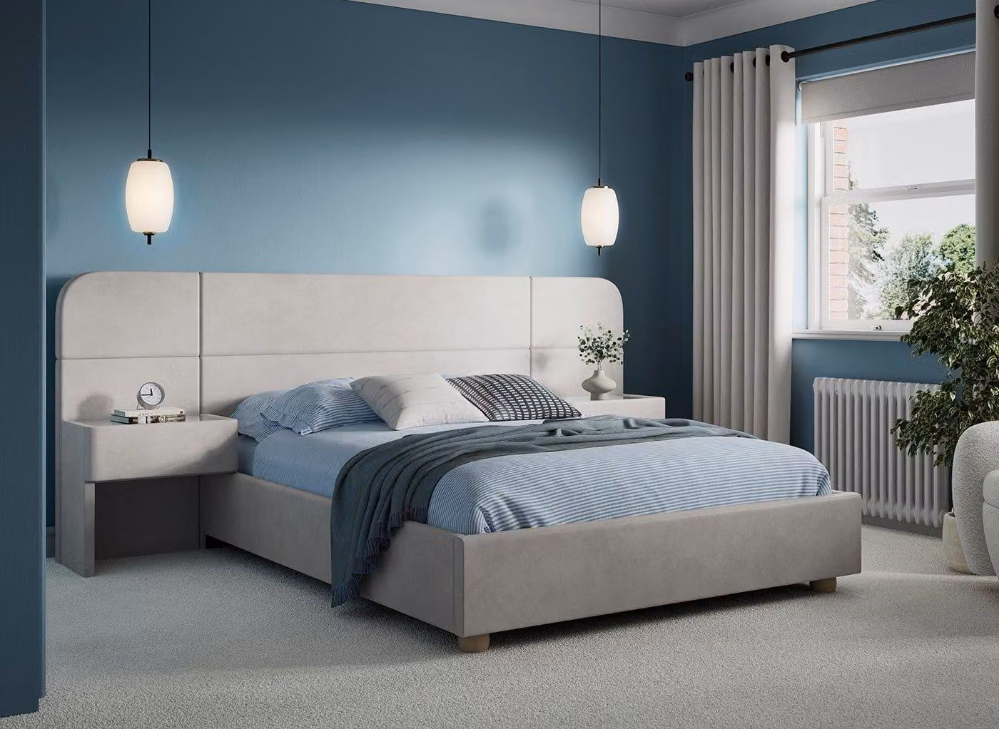 Dreams Xavier Grey Fabric Upholstered Ottoman Bed Frame with Bedside Tables