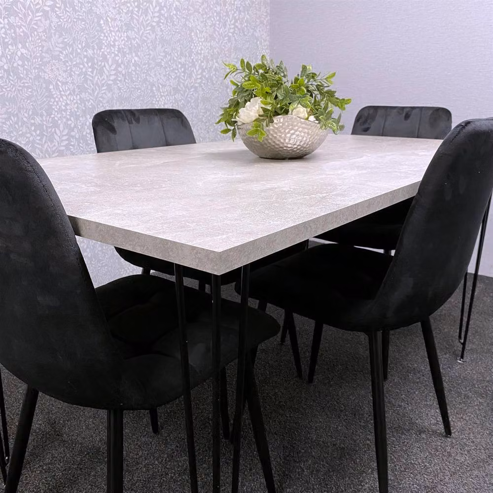 KOSY KOALA Modern Dining Set with Brown Rectangular Table and 4 Black Velvet Chairs – 4