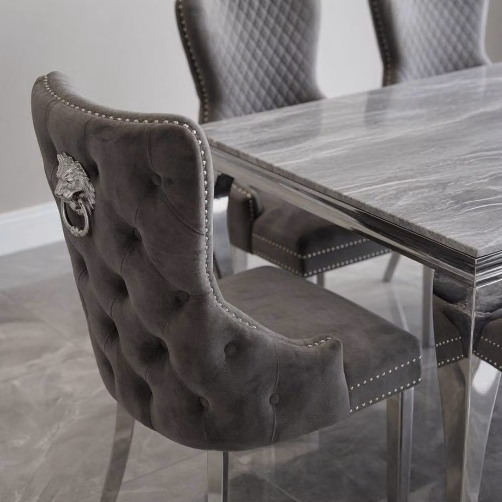 HOME LUXE INTERIOR Sofia Grey Marble Rectangular Dining Table and 6 Victoria Grey Silver Chairs – 5