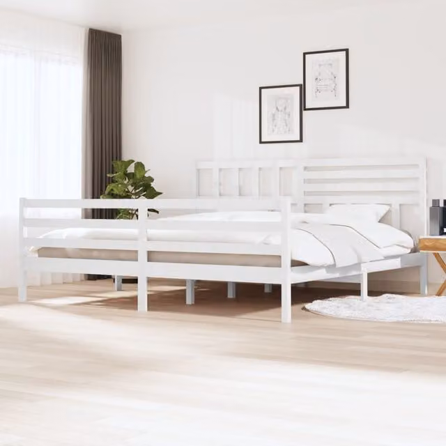Berkfield Home White Solid Pine Wood Bed Frame, W/D/H: 200 x 200 cm