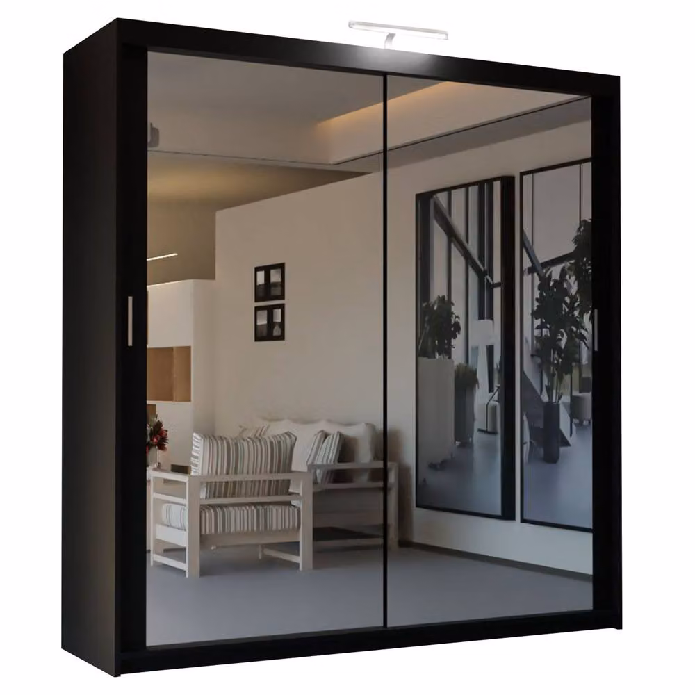 Sliding Wardrobes 4U Modern Black Mirror Sliding Wardrobe with Integrated LED Lighting W: 150 cm, H: 217 cm – 2
