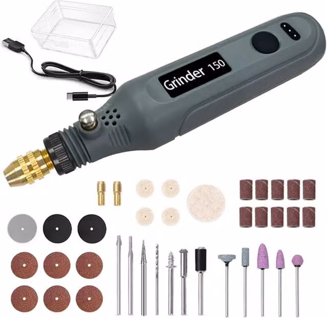 Livingandhome 39 Piece Cordless Rotary Tool Kit with Rechargeable Battery, Grey
