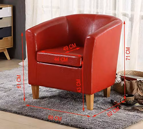 WestWood Modern Faux Leather Tub Chair with Armrests in Red – 2