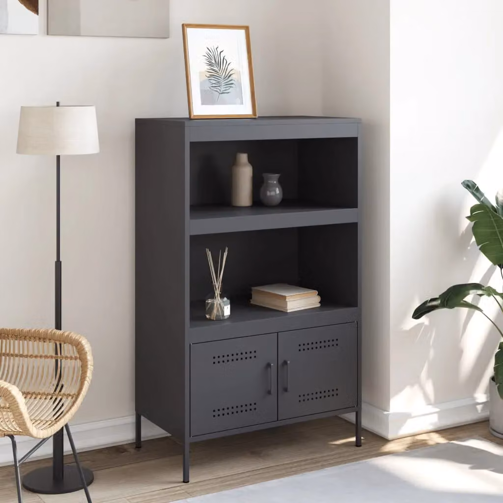 Berkfield Home Industrial Anthracite and Brown Metal Highboard W/D/H: 68 x 39 x 113 cm – 3