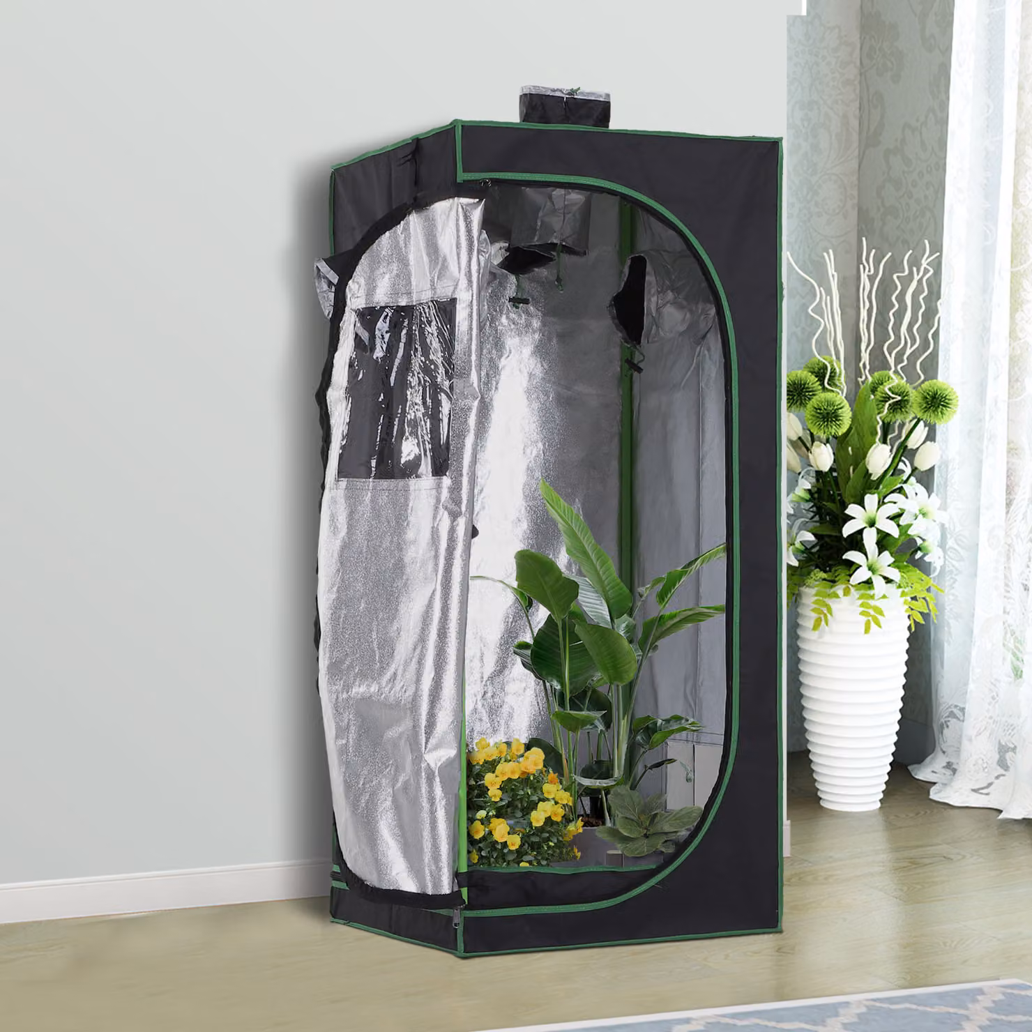Outsunny Hydroponic Grow Tent Kit with Detachable Waterproof Floor Tray, W: 60 cm, D: 60 cm, H: 140 cm – 2