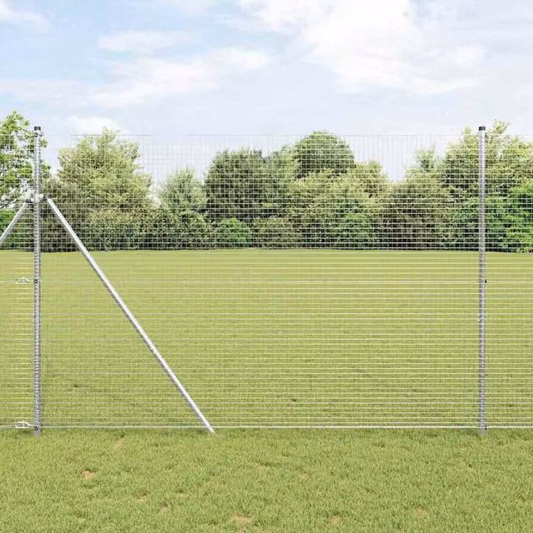 Berkfield Home Modern Single-Bar Welded Wire Fence, Galvanised Steel, Silver, W: 10 m, H: 1.6 m