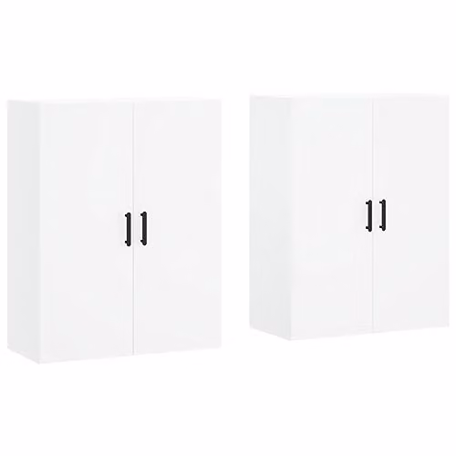 vidaXL Set of 2 Modern White Wall Mounted Cabinets with Hinged Doors, W/D/H: 69.5 x 34 x 90 cm