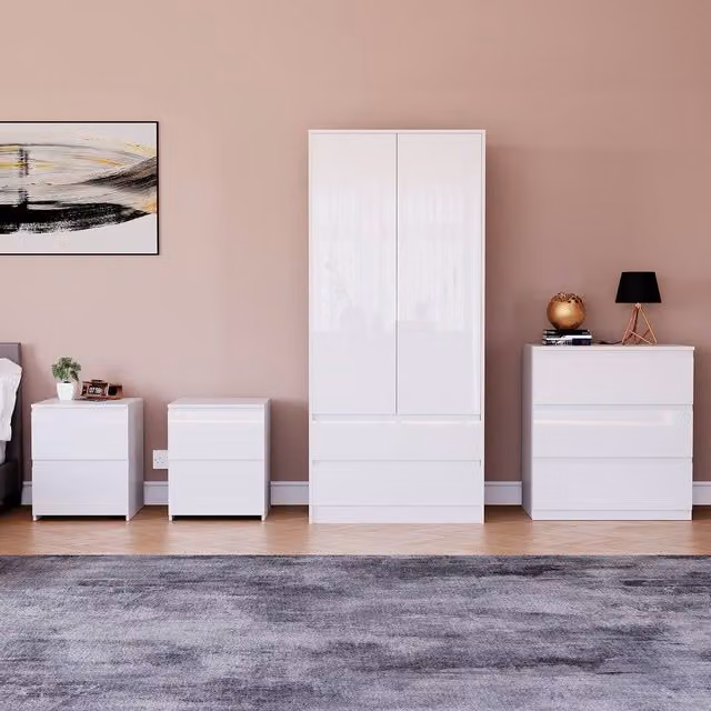 HD Designs Vida Designs Glinton 4 Piece White Glossy Bedroom Set