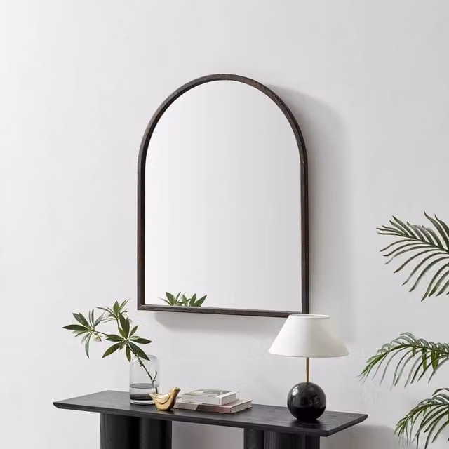 FurnitureboxUK Valerie Walnut Wood Overmantle Arch Mirror in Brown, W: 100 cm, H: 80 cm