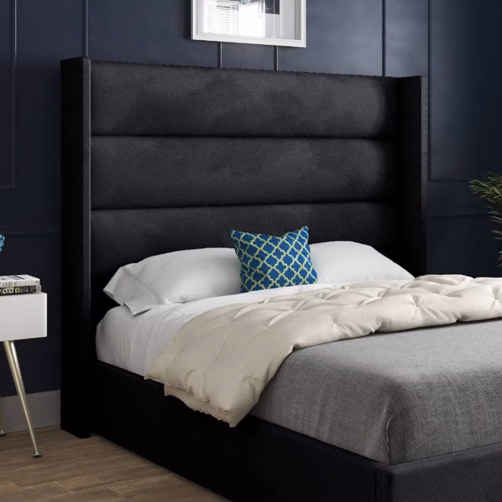 Casani Ramsey Upholstered Velvet Designer Bed Frame in Black, Size: Single (90 x 190 cm) – 4
