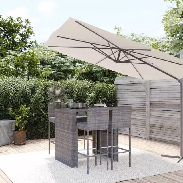 Berkfield Home 5 Piece Grey Poly Rattan Garden Bar Set with Cushions – 1