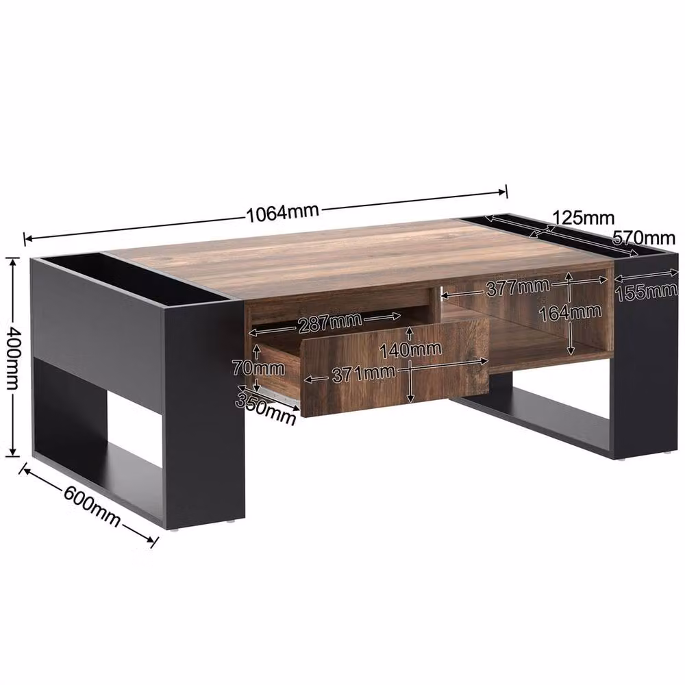 ERGOVEXA Wooden Coffee Table with Storage Drawer and Shelf in Black, Brown or Multicolour – 2