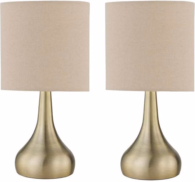 First Choice Lighting Set of 2 Romana Antique Brass Touch Table Lamps with Bronze Fabric Shades