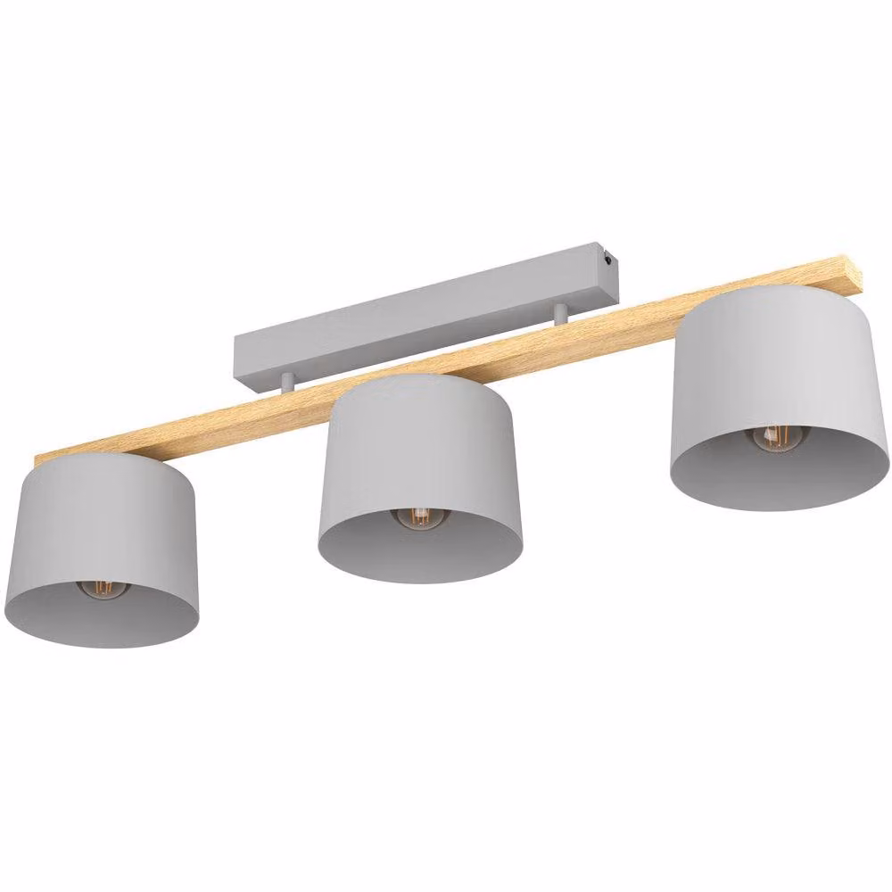 Loops Modern Triple Ceiling Light in Grey and Brown with Wood Details – 2