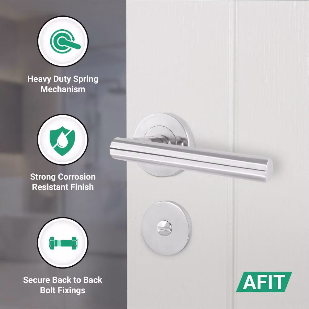 AFIT Chrome Bathroom Door Handles with WC Lock and Hinges, T-Bar Design, Silver, 2 Pack – 2